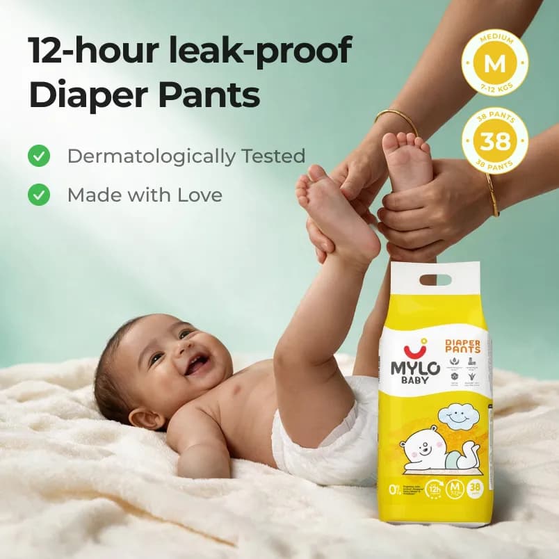 Mylo Baby Diaper Pants Medium (M) Size 7-12 kgs (38 count) - Pack of 1