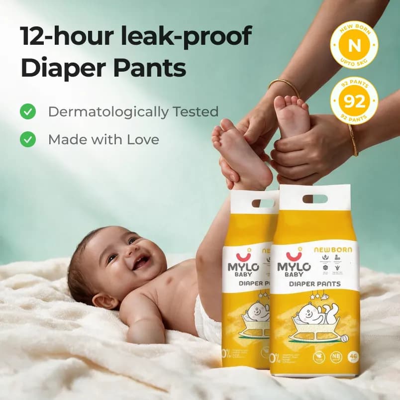 Mylo Baby New Born Diaper Pants | 92 Count (Pack of 2)