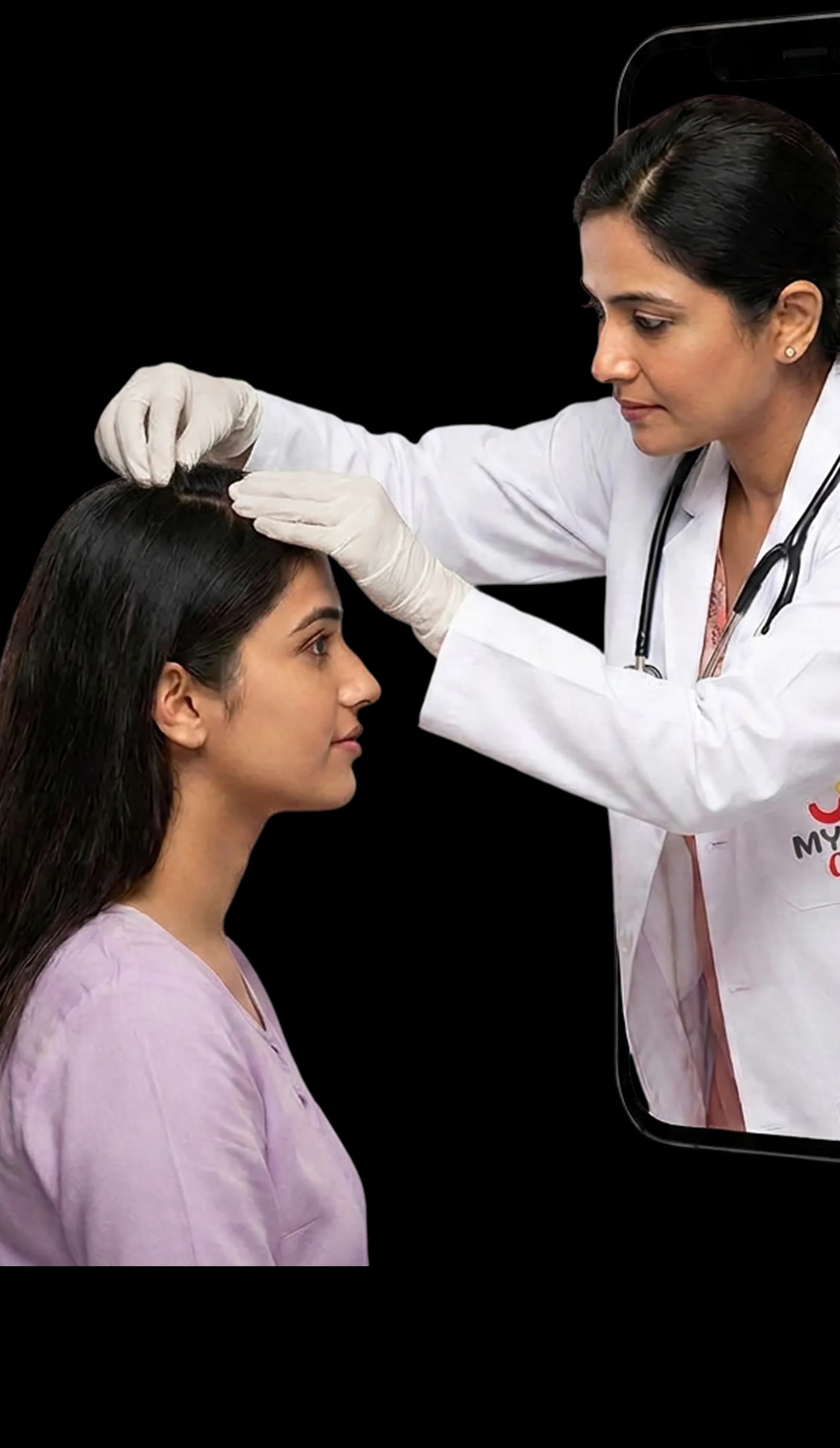Mylo Hair Coach examining a scalp