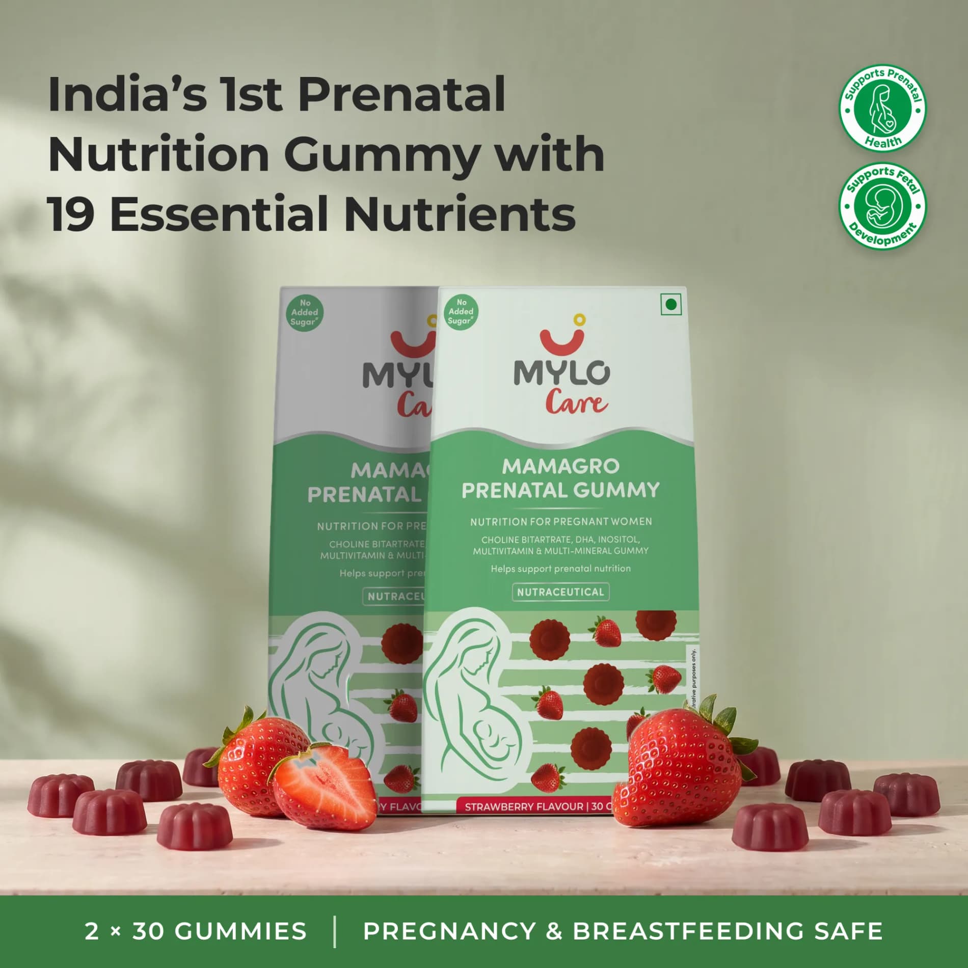 Mylo Care MamaGro Prenatal Gummy - Strawberry Flavour (60 Gummies)