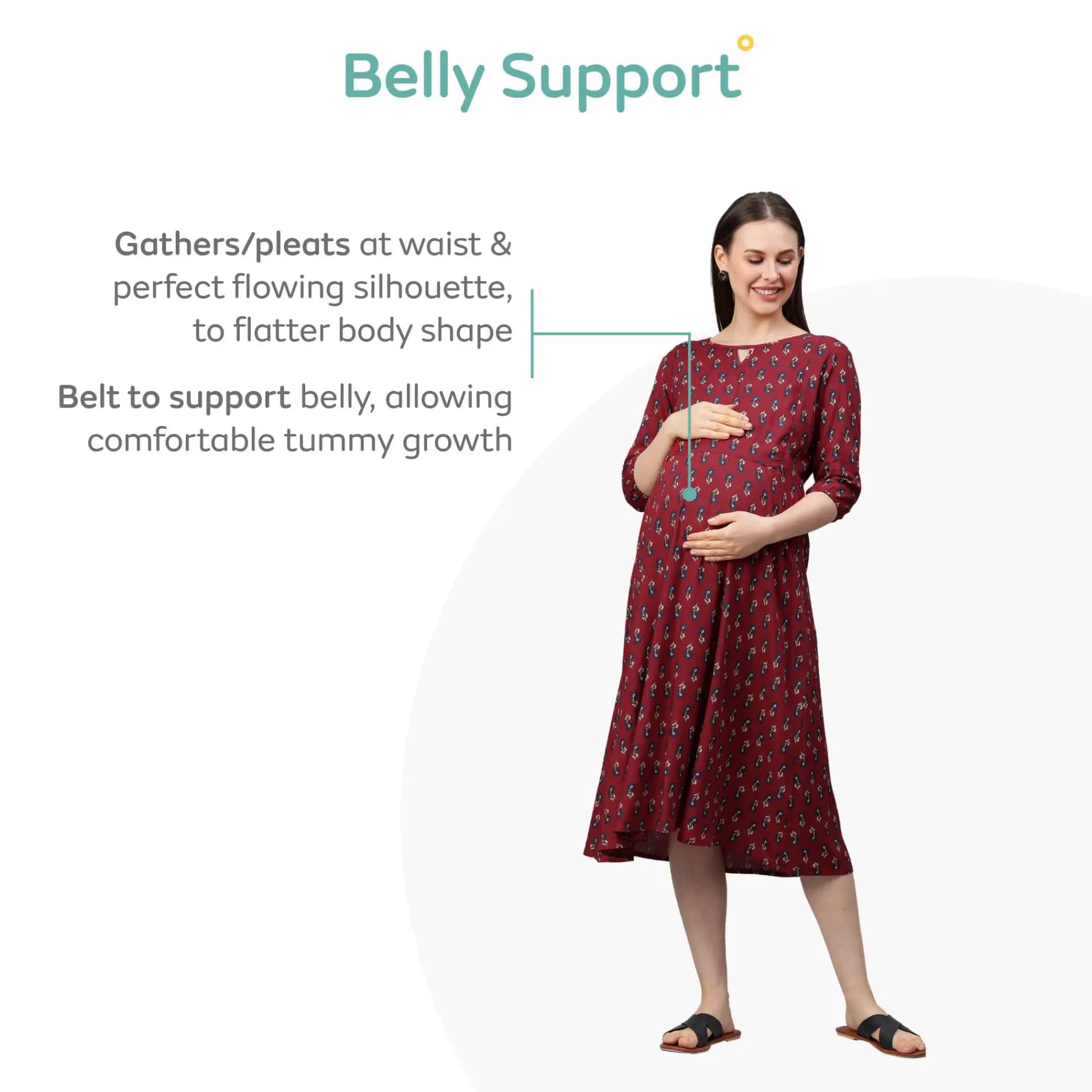 Pre & Post Maternity /Nursing Printed Kurta cum Midi Dress with both sides Zipper for Easy Feeding – Ethnic Maroon-XXL