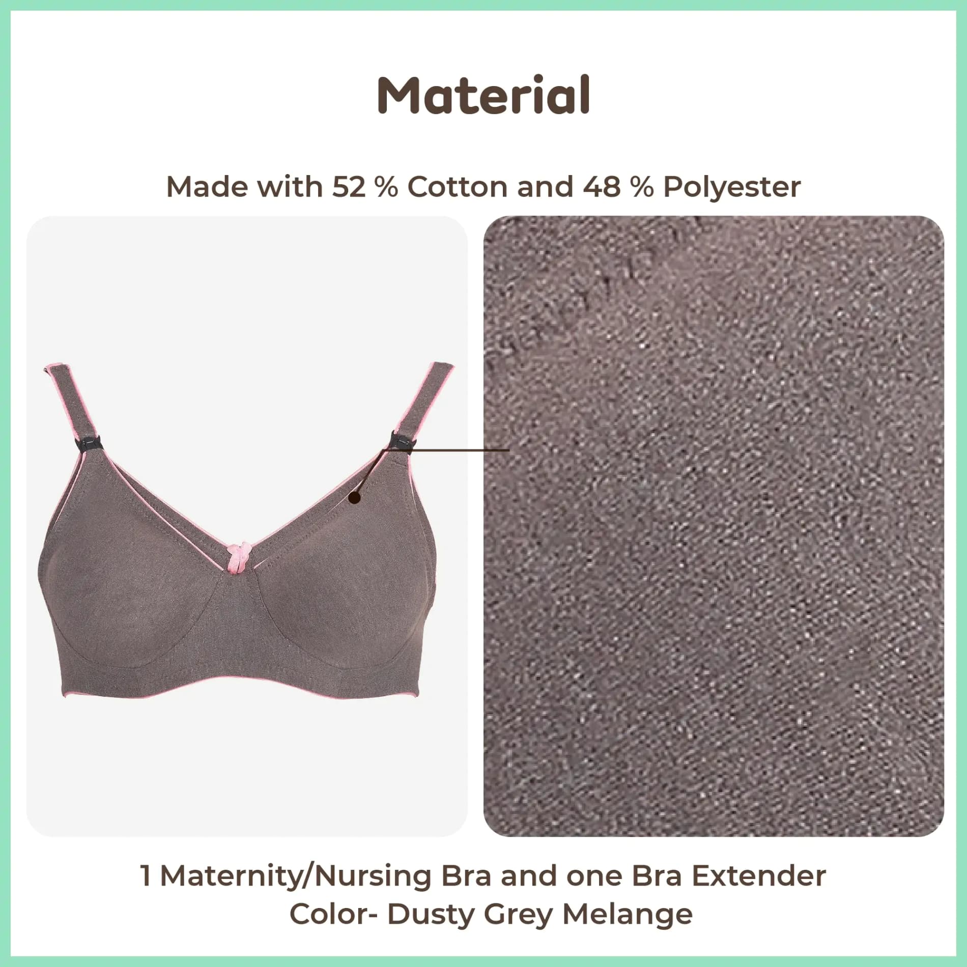 Maternity/Nursing Moulded Cup Extra Comfort Bra with free Bra Extender - Dusty Grey Melange 40B 