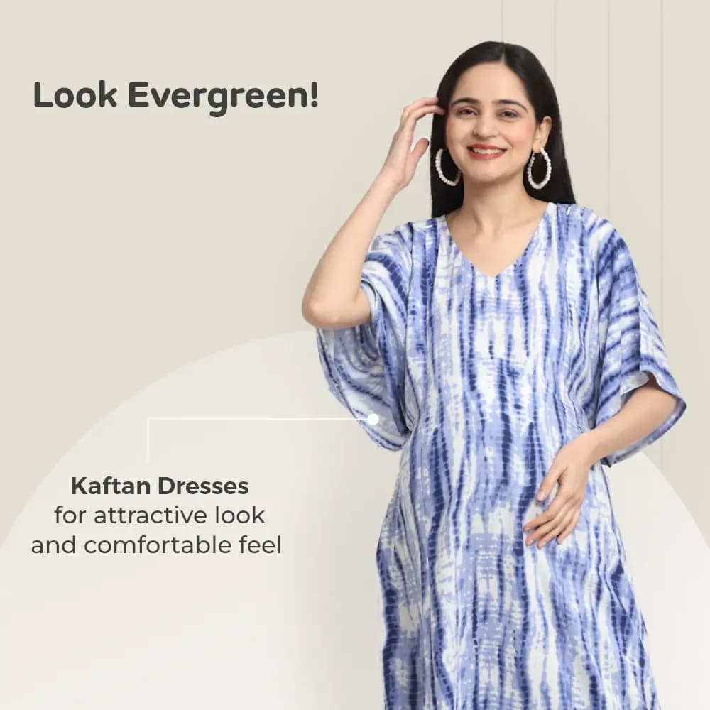 Maternity Dresses For Women with Both Side Zipper For Easy Feeding | Adjustable Belt for Growing Belly | Kaftan Dress | Shibori Print - Navy | XXL