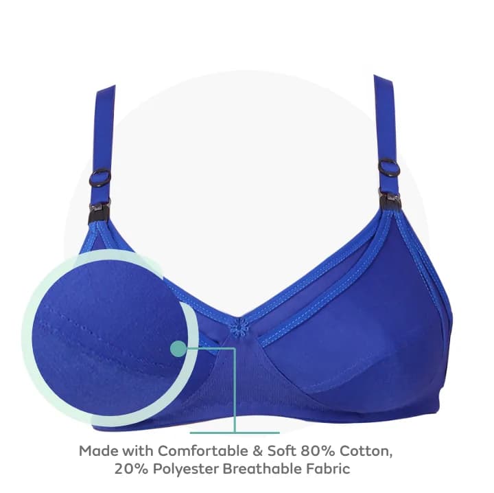 38B- Non-Wired Non-Padded Maternity Bra/Feeding Bra with Free Bra Extender | Supports Growing Breasts | Eases Pumping & Feeding | Persian Blue  MATERIAL 