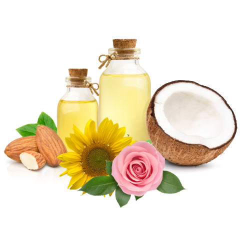 Almond oil, Coconut Oil, Sunflower Oil, Rose Oil - Moisturizes and nourishes  