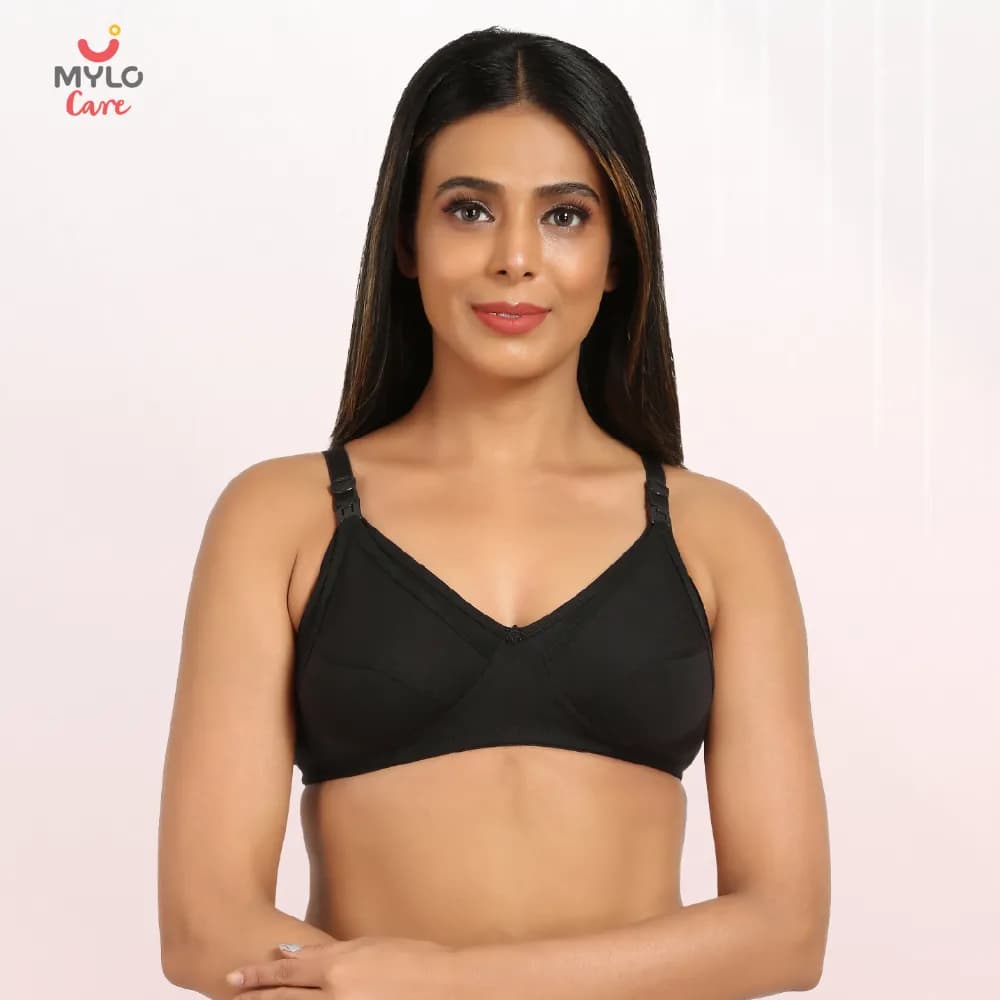 40B- Non-Wired Non-Padded Maternity Bra/Feeding Bra with Free Bra Extender | Supports Growing Breasts | Eases Pumping & Feeding | Classic Black