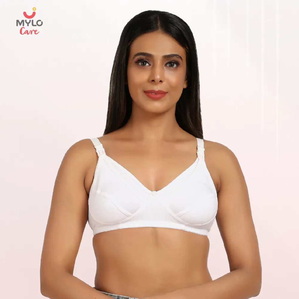 30B- Non-Wired Non-Padded Maternity Bra/Feeding Bra with Free Bra Extender | Supports Growing Breasts | Eases Pumping & Feeding | Classic White