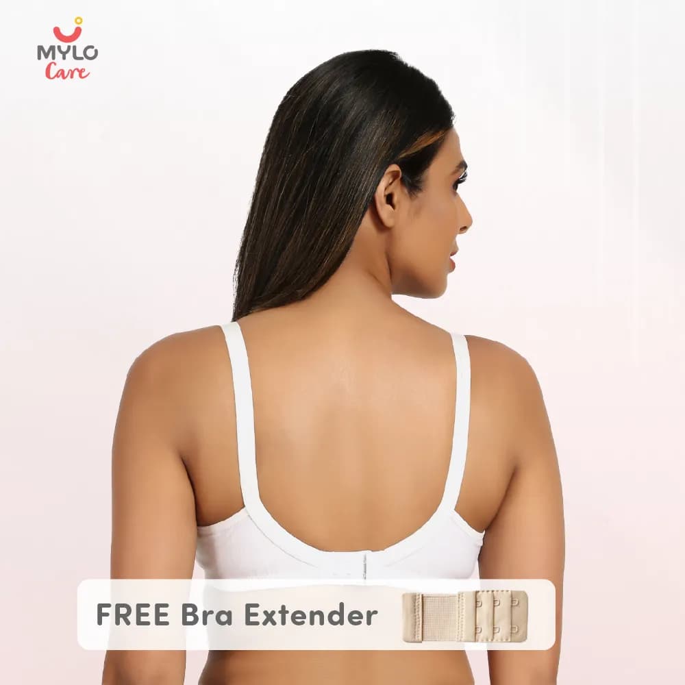 30B- Non-Wired Non-Padded Maternity Bra/Feeding Bra with Free Bra Extender | Supports Growing Breasts | Eases Pumping & Feeding | Classic White