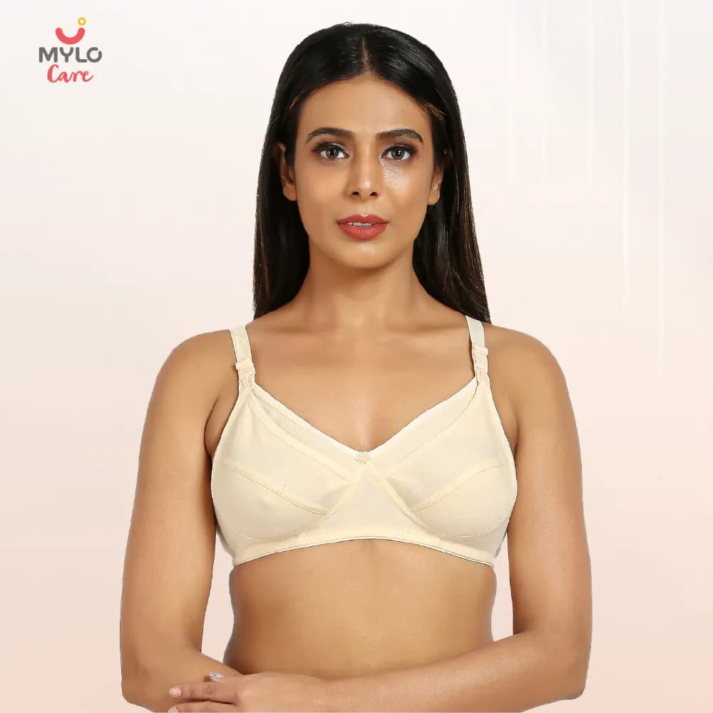 Maternity/Nursing Bras Non-Wired, Non-Padded with free Bra Extender - Magnolia Cream 30 C