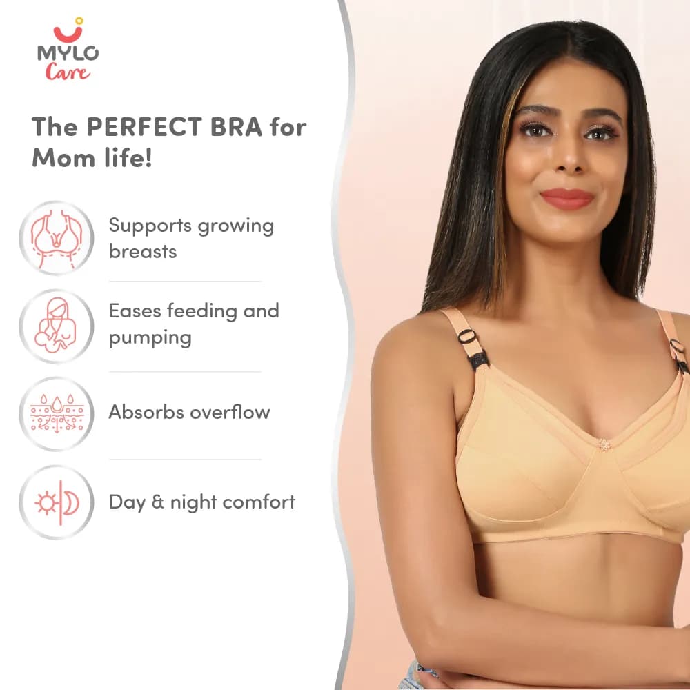 30B- Non-Wired Non-Padded Maternity Bra/Feeding Bra with Free Bra Extender | Supports Growing Breasts | Eases Pumping & Feeding | Sandalwood