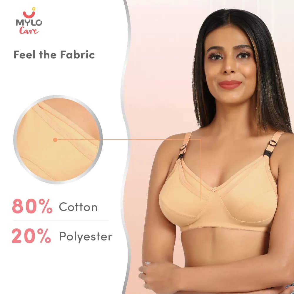 30B- Non-Wired Non-Padded Maternity Bra/Feeding Bra with Free Bra Extender | Supports Growing Breasts | Eases Pumping & Feeding | Sandalwood