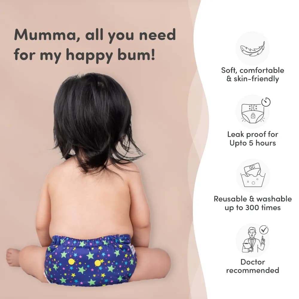 Adjustable & Reusable Cloth Diaper - Twinkle Twinkle & Rainbow - Pack of 2