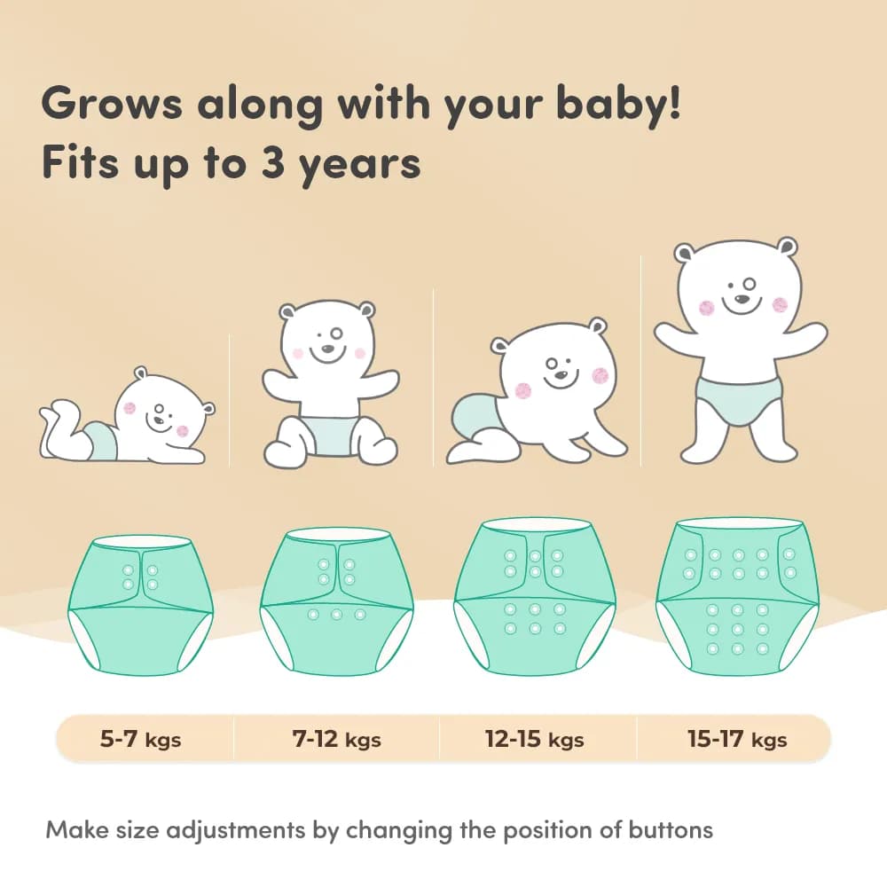 Adjustable Washable & Reusable Cloth Diaper With Dry Feel, Absorbent Insert Pad (3M-3Y) | Oeko-Tex Certified - Heart Doodles & Jungle - Pack of 2