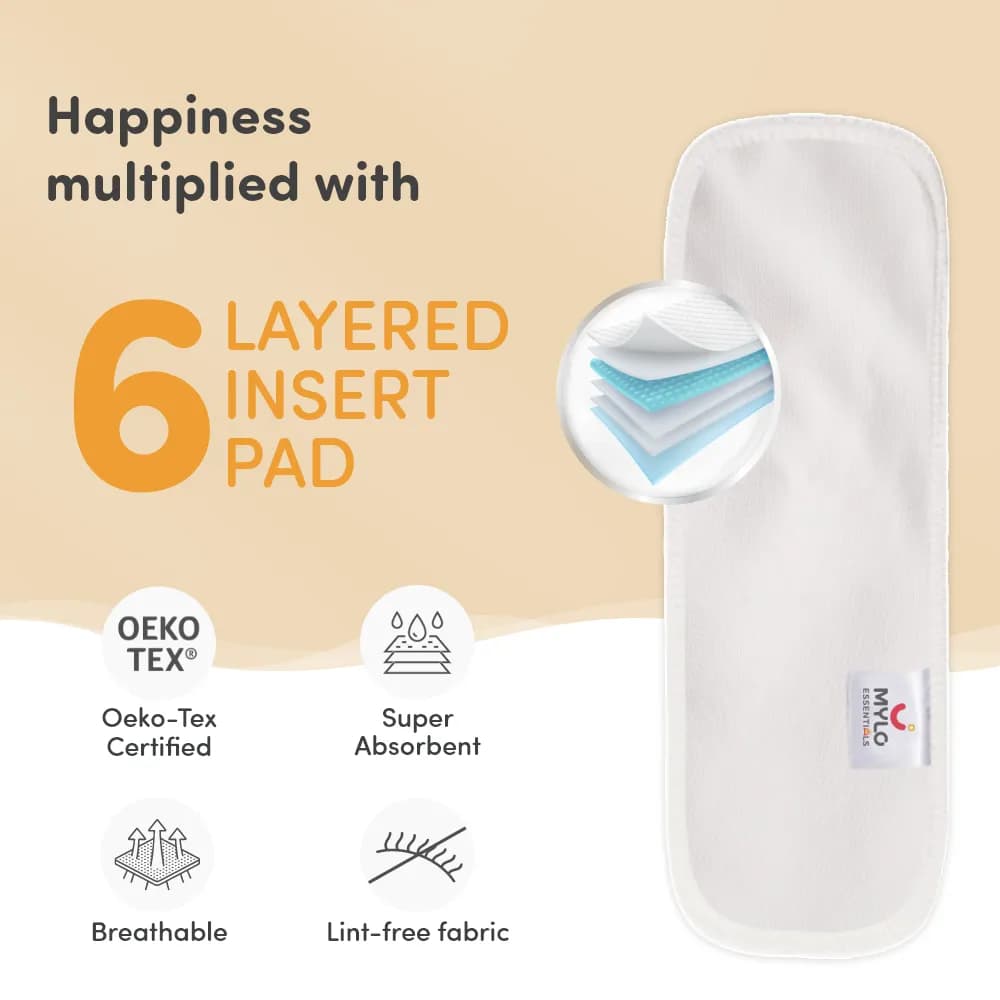 Adjustable Washable & Reusable Cloth Diaper With Dry Feel, Absorbent Insert Pad (3M-3Y) | Oeko-Tex Certified - Heart Doodles & Jungle - Pack of 2