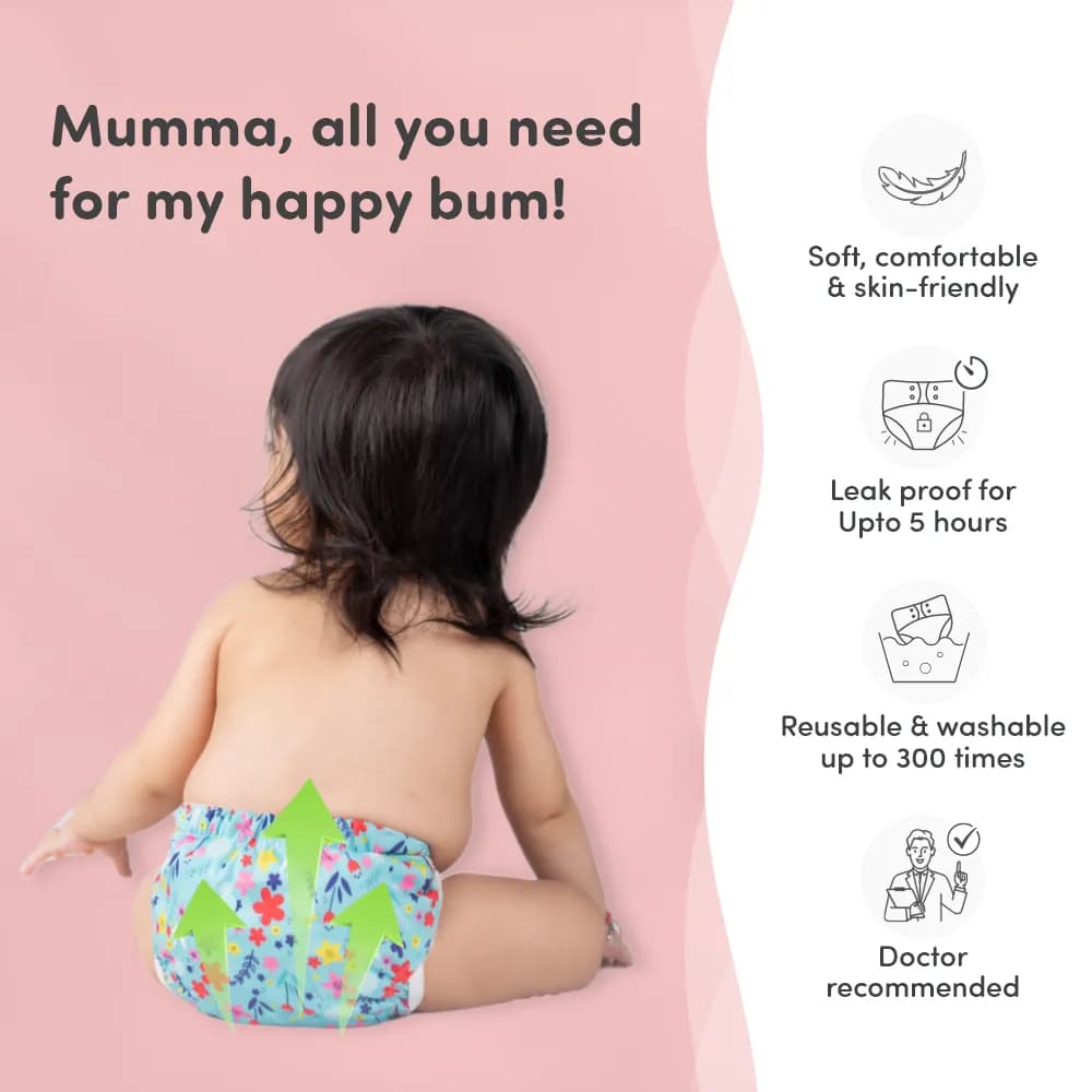 Adjustable Washable & Reusable Cloth Diaper With Absorbent Insert Pad (3M-3Y) | Oeko-Tex Certified | Prevents Rashes - Floral Spring & Jungle - Pack of 2
