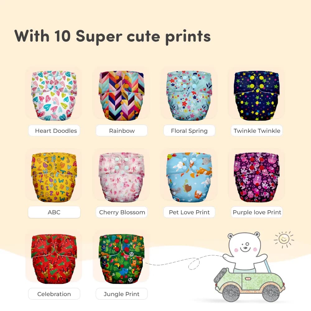 Adjustable & Reusable Cloth Diaper - Floral Spring & Pet Love - Pack of 2