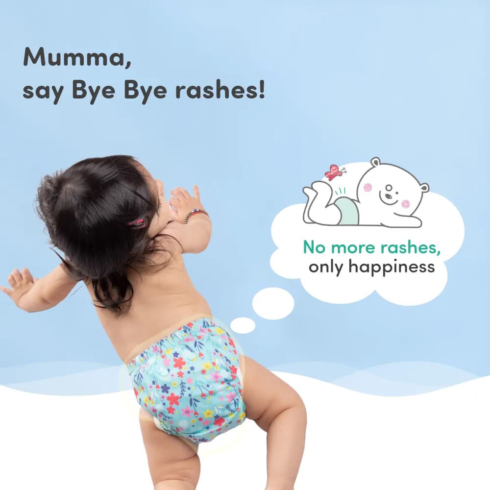 Adjustable Washable & Reusable Cloth Diaper With Dry Feel, Absorbent Insert Pad (3M-3Y) | Oeko-Tex Certified | Prevents Rashes - Floral Spring & Purple Love - Pack of 2