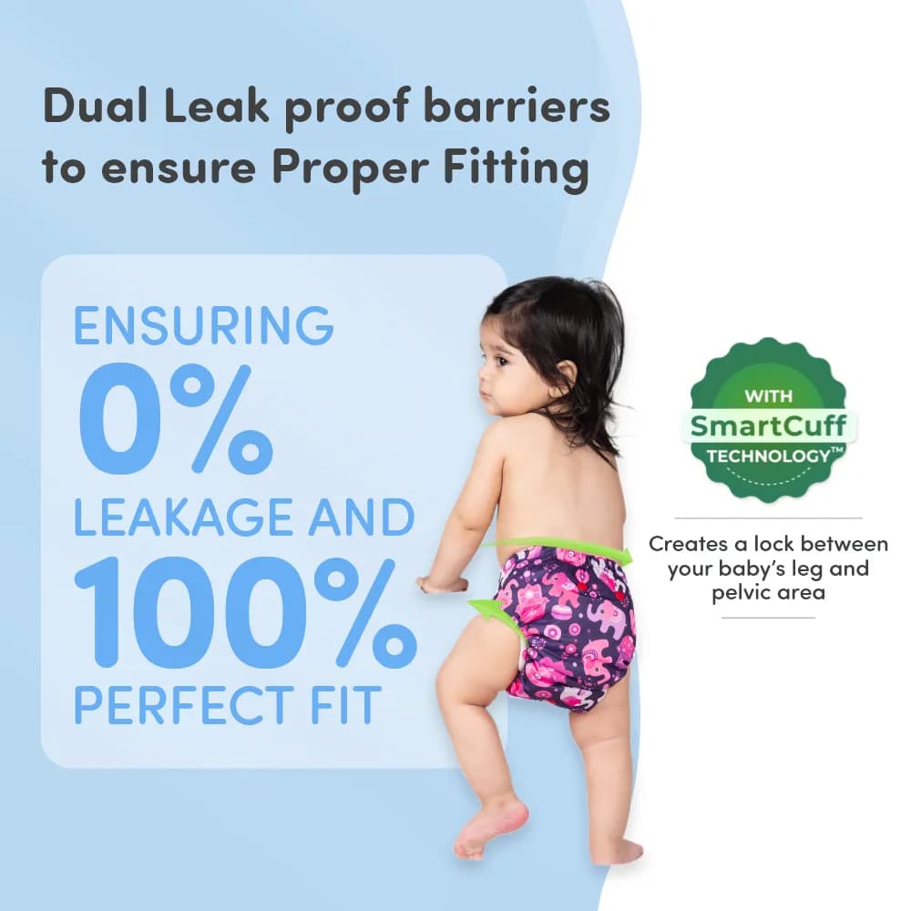 Adjustable Washable & Reusable Cloth Diaper With Dry Feel, Absorbent Insert Pad (3M-3Y) | Oeko-Tex Certified | Prevents Rashes - Floral Spring & Purple Love - Pack of 2