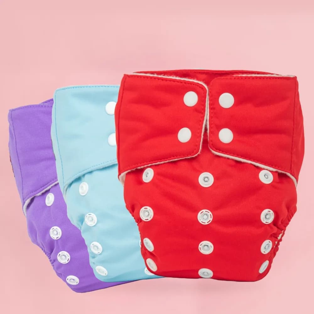Baby Adjustable Washable & Reusable Cloth Diaper With Dry Feel, Absorbent Insert Pad (3M-3Y) | Oeko-Tex Certified - Red, Blue, Purple - Pack of 3