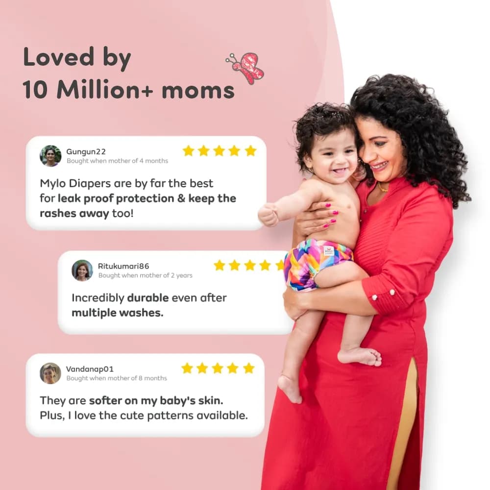 Baby Adjustable Washable & Reusable Cloth Diaper With Dry Feel, Absorbent Insert Pad (3M-3Y) | Oeko-Tex Certified - Red, Blue, Purple - Pack of 3