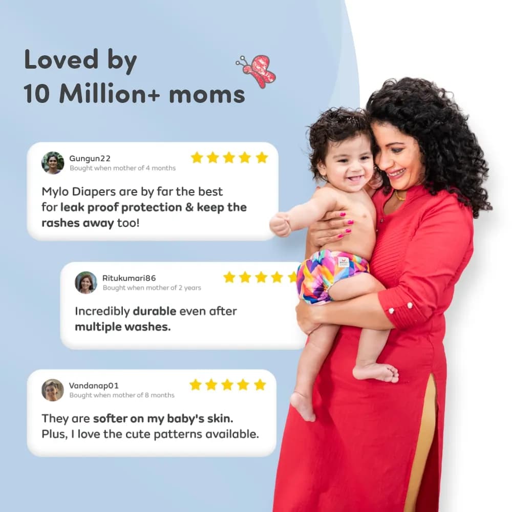 Adjustable Washable & Reusable Cloth Diaper With Dry Feel, Absorbent Insert Pad (3M-3Y) | Oeko-Tex Certified - Blue, Orange & Purple - Pack of 3