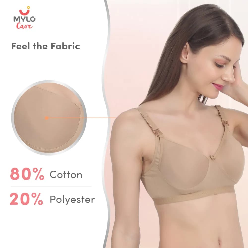 Moulded Spacer Cup Maternity Bra/Feeding Bra with Free Bra Extender | Supports Growing Breasts | Eases Pumping & Feeding | Skin 34B
