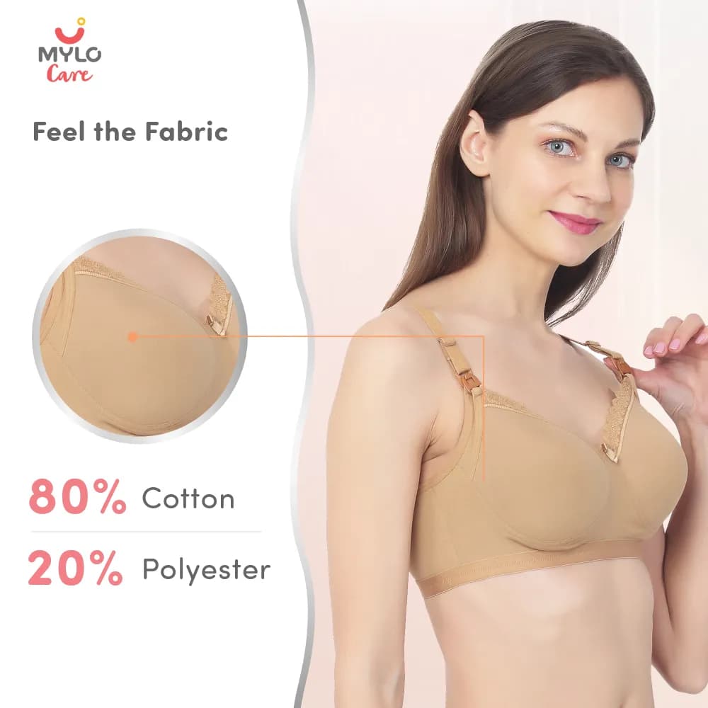42B- Light Padded Maternity Bra/Non Wired Feeding Bra with Free Bra Extender | Supports Growing Breasts | Eases Pumping & Feeding | Skin