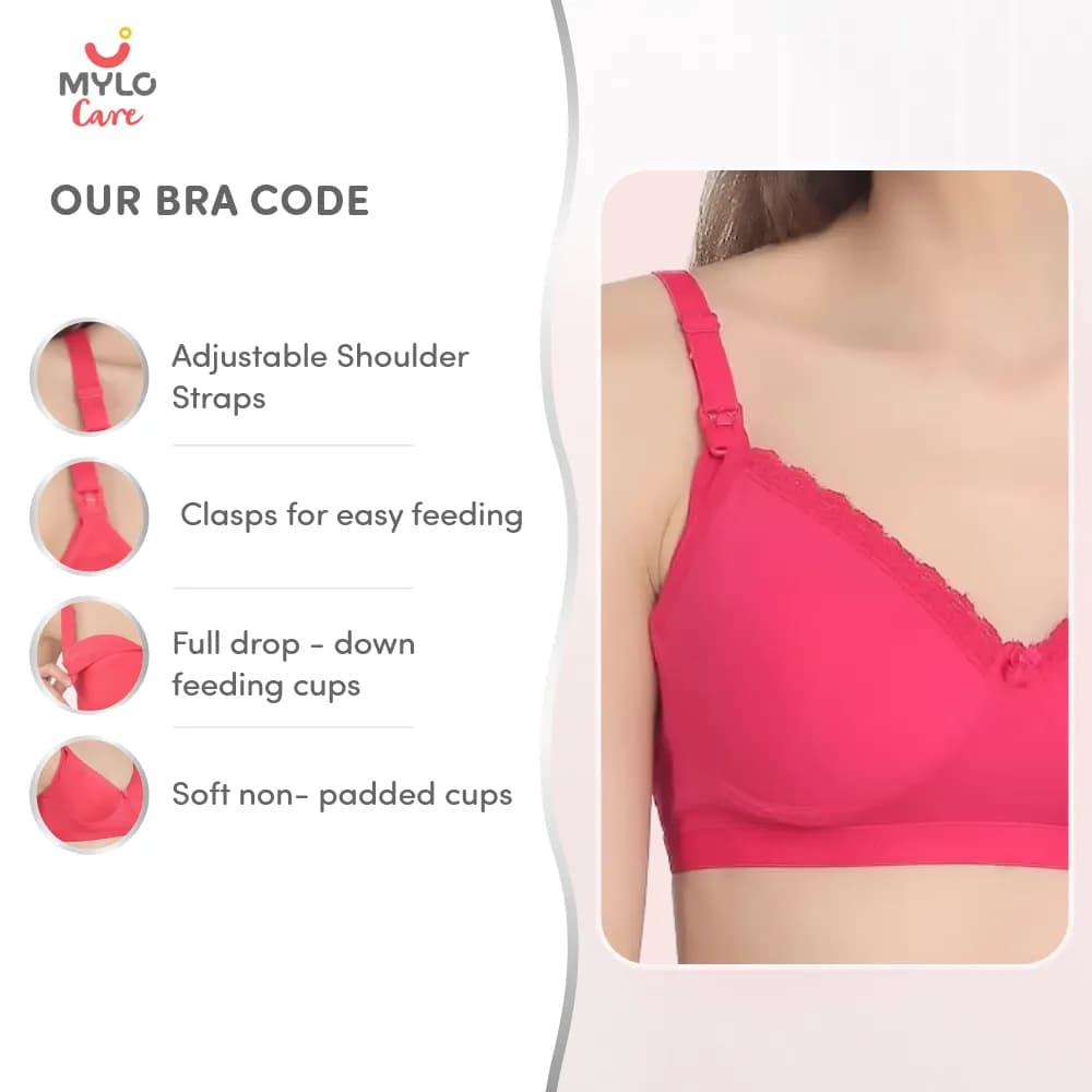 42B- Light Padded Maternity Bra/Non Wired Feeding Bra with Free Bra Extender | Supports Growing Breasts | Eases Pumping & Feeding | Fuchsia