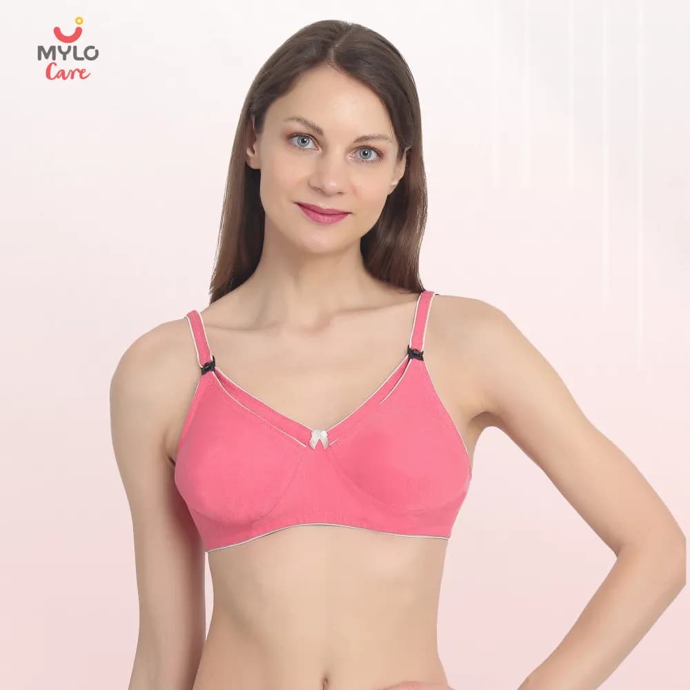 42B- Maternity/Nursing Moulded Cup Extra Comfort Bra with free Bra Extender - Coral Pink Melange 