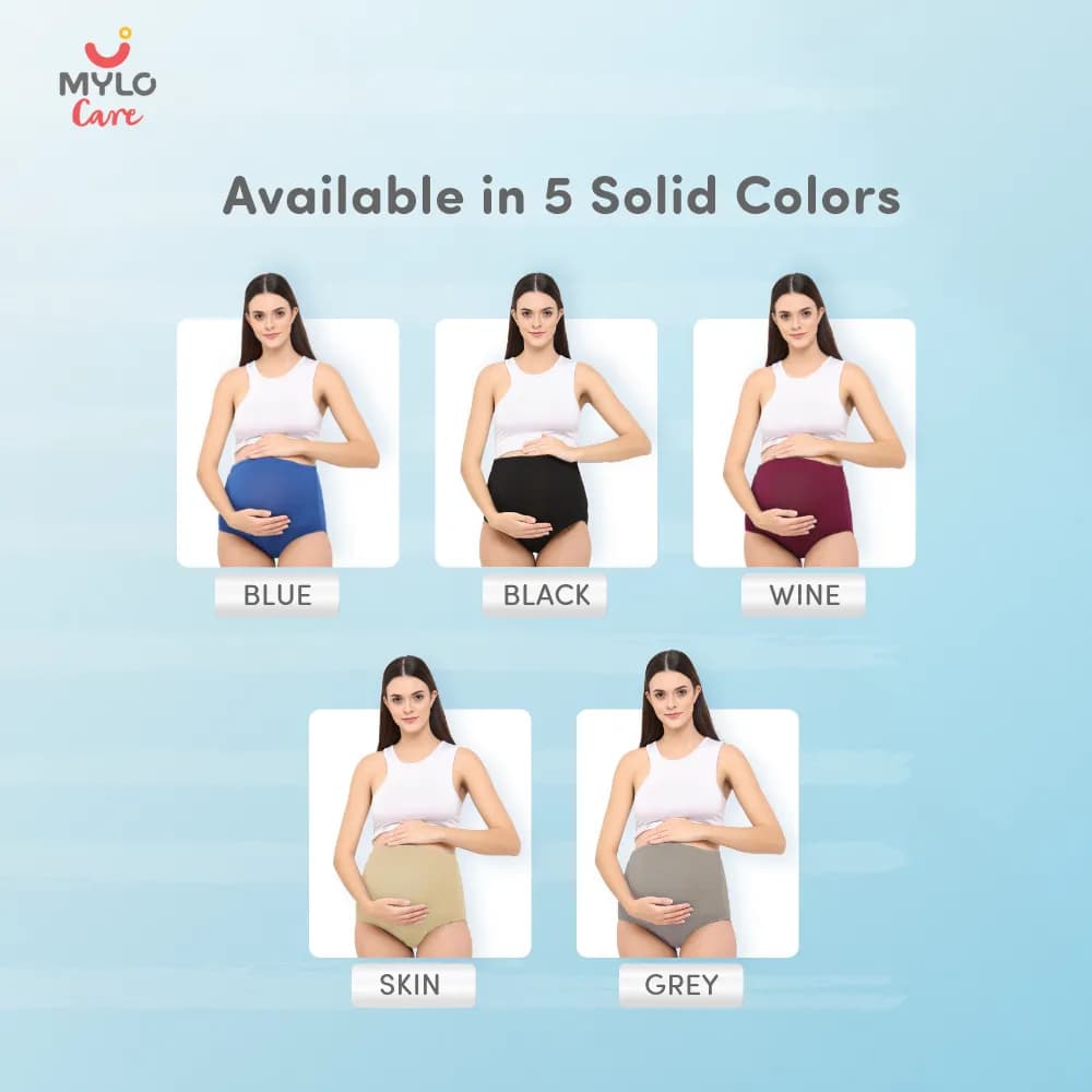 High Waist Maternity Panty for Pregnancy & Post-Delivery | Anti-Microbial with Comfy Adjustable Waistband - Blue & Black - M - Pack of 2