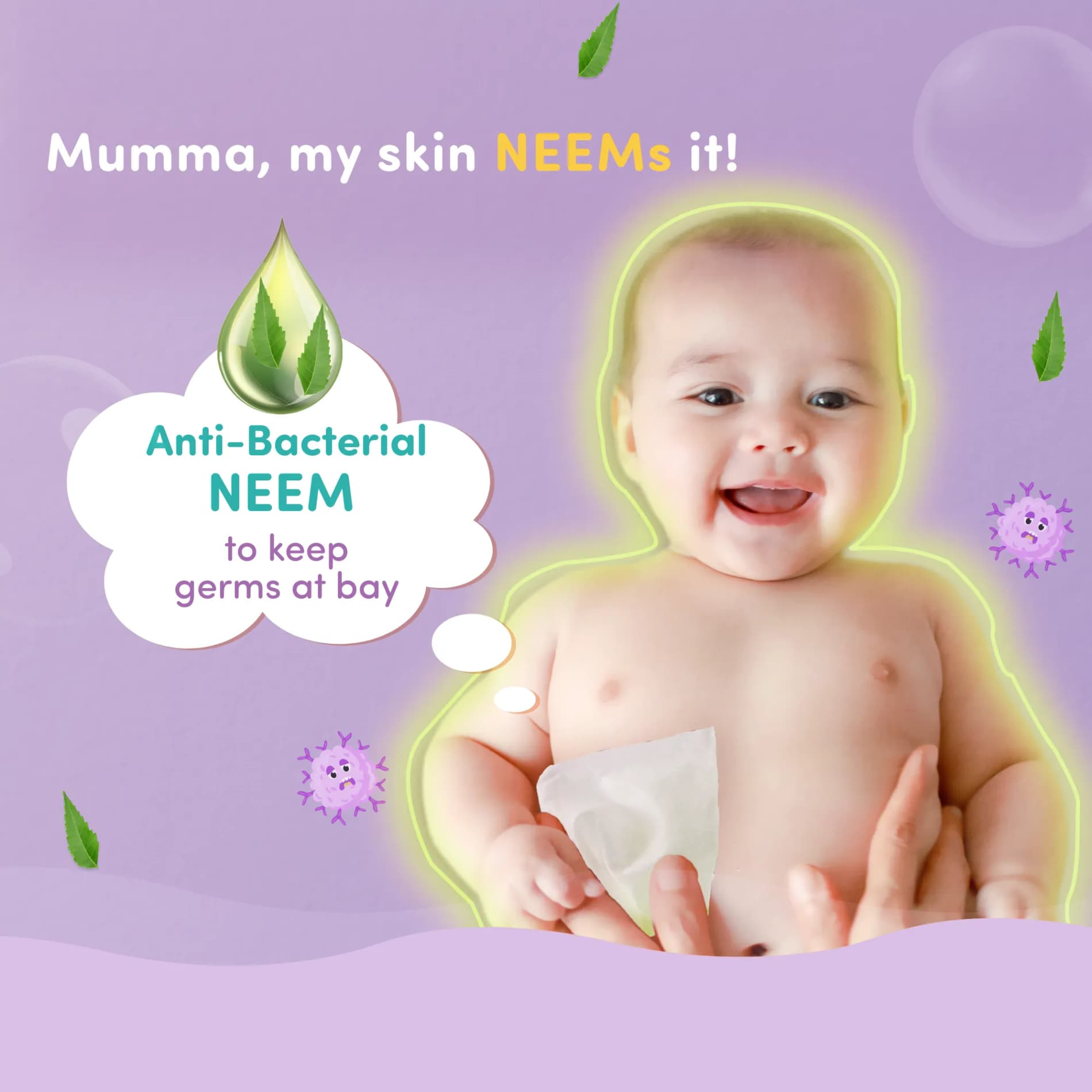 Gentle Baby Wipes With Lid - Organic Coconut Oil, Neem, Aloe Vera and Vitamin E | 98% Pure Water | Dermatologically Tested (Pack of 10) - 72 Wipes Per Pack