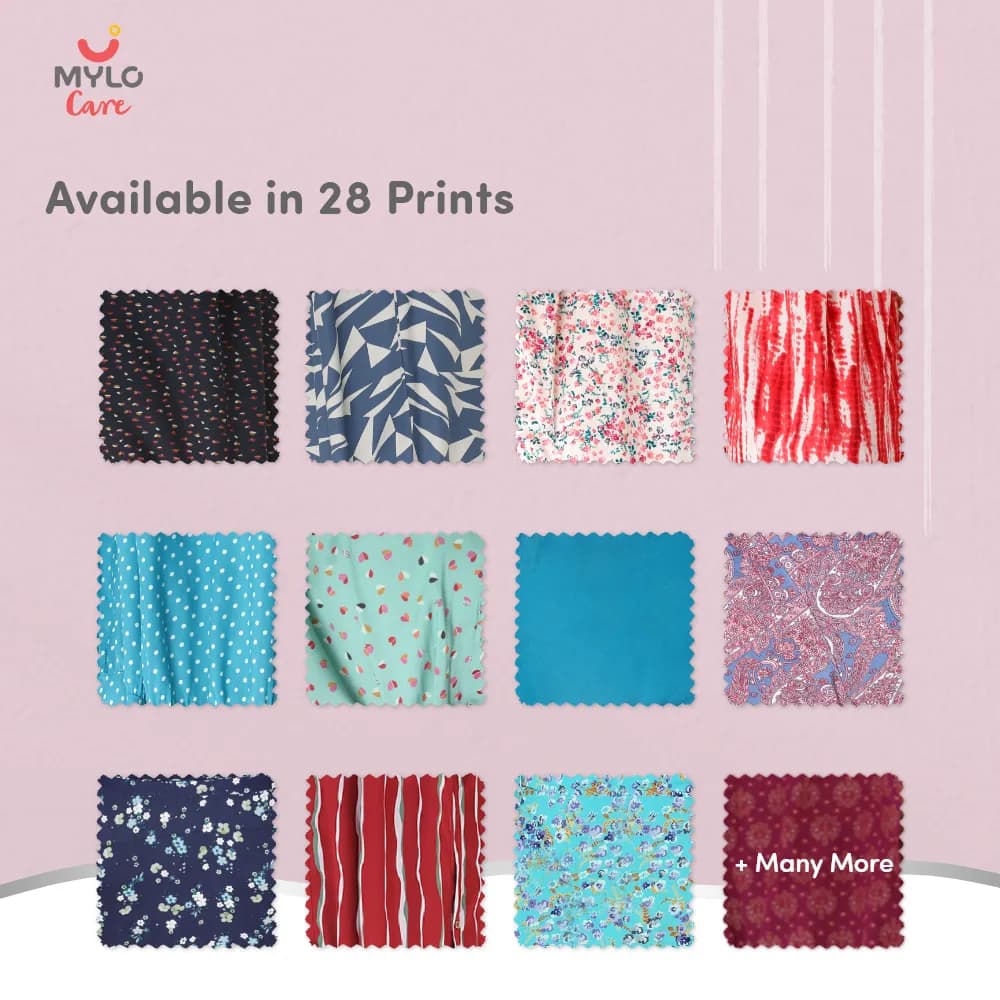 Maternity Dresses For Women with Both Side Zipper For Easy Feeding | Adjustable Belt for Growing Belly | Maxi Dress | Little Hearts - Navy | XL