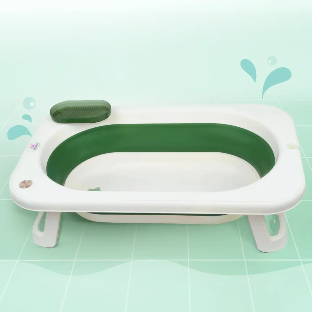 Kenzo 2-in-1 Foldable Bathtub with Temperature Sensor for 6 Months - 3 Years | Up to 20Kgs Weight Capacity | EN Certified (Green)