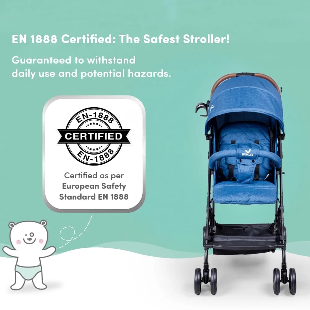 Riviera Ultra-Light Premium Baby Stroller for 0-3 Year | Baby Pram for Toddlers & Kids | 5 Point Safety Harness | Compact Design | Air Travel Friendly - Blue