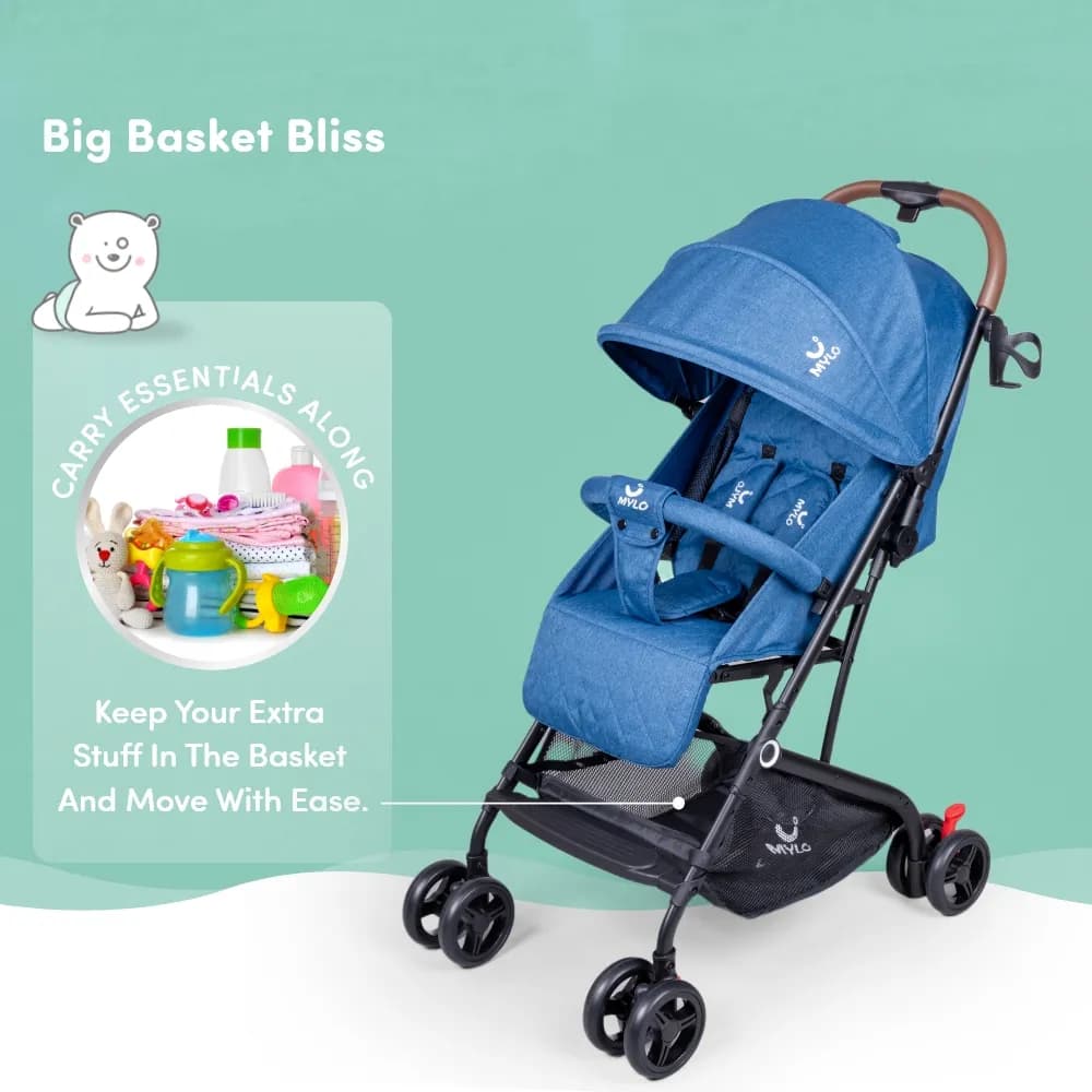 Riviera Ultra-Light Premium Baby Stroller for 0-3 Year | Baby Pram for Toddlers & Kids | 5 Point Safety Harness | Compact Design | Air Travel Friendly - Blue