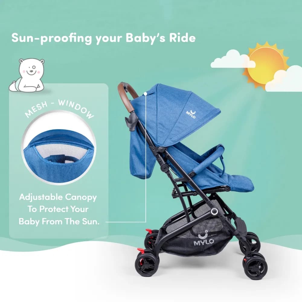 Riviera Ultra-Light Premium Baby Stroller for 0-3 Year | Baby Pram for Toddlers & Kids | 5 Point Safety Harness | Compact Design | Air Travel Friendly - Blue