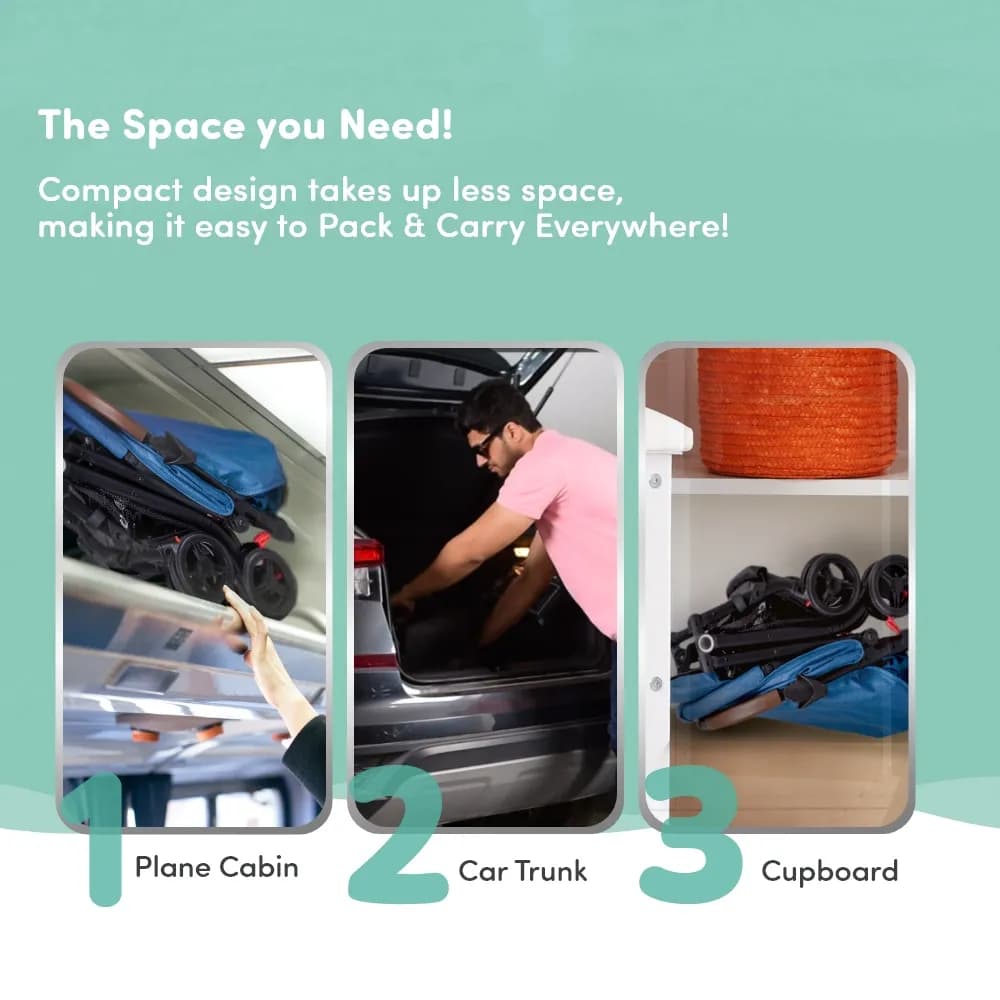 Riviera Ultra-Light Premium Baby Stroller for 0-3 Year | Baby Pram for Toddlers & Kids | 5 Point Safety Harness | Compact Design | Air Travel Friendly - Blue