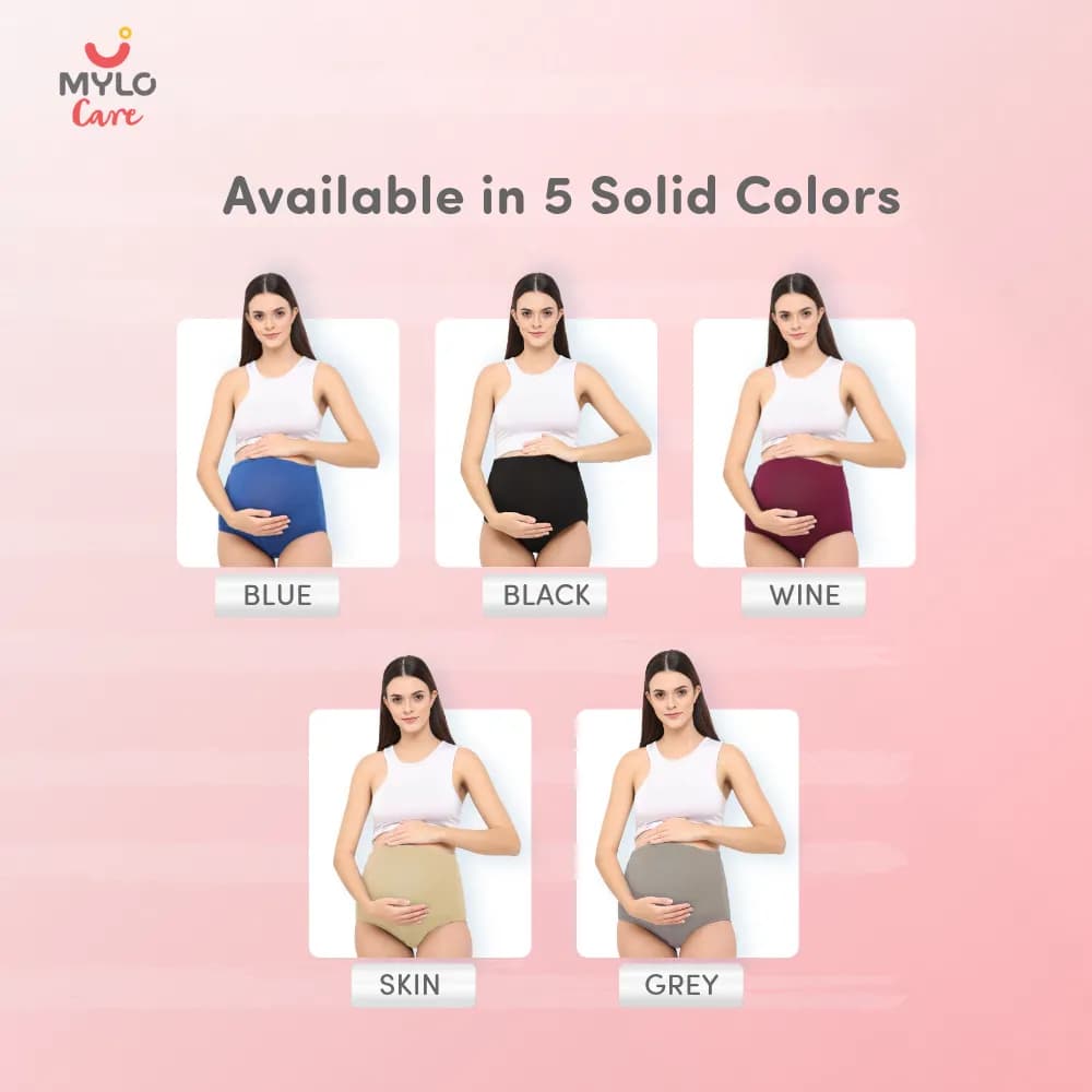 High Waist Maternity Panty for Pregnancy & Post-Delivery | Anti-Microbial with Comfy Adjustable Waistband - Grey & Wine - XXL - Pack of 2