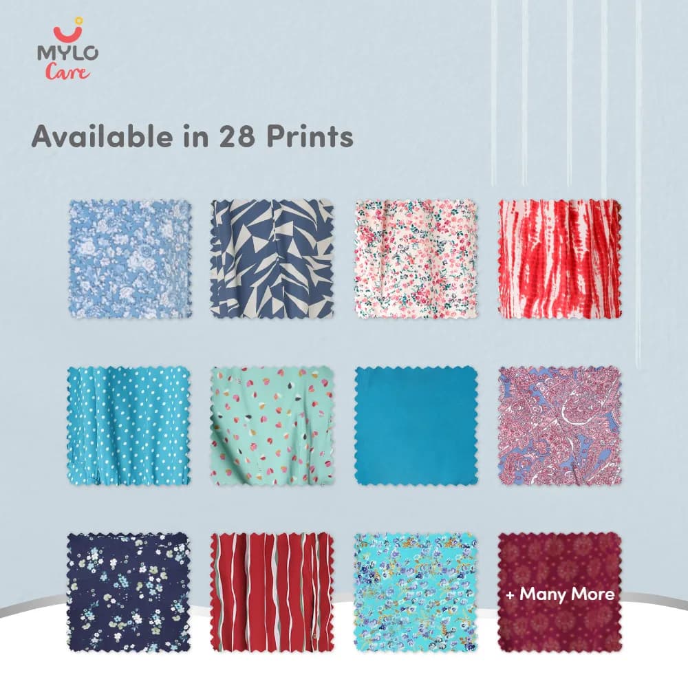 Maternity Dresses For Women with Both Side Zipper For Easy Feeding | Adjustable Belt for Growing Belly | Maxi Nighty Dress | Blue Rose | XL