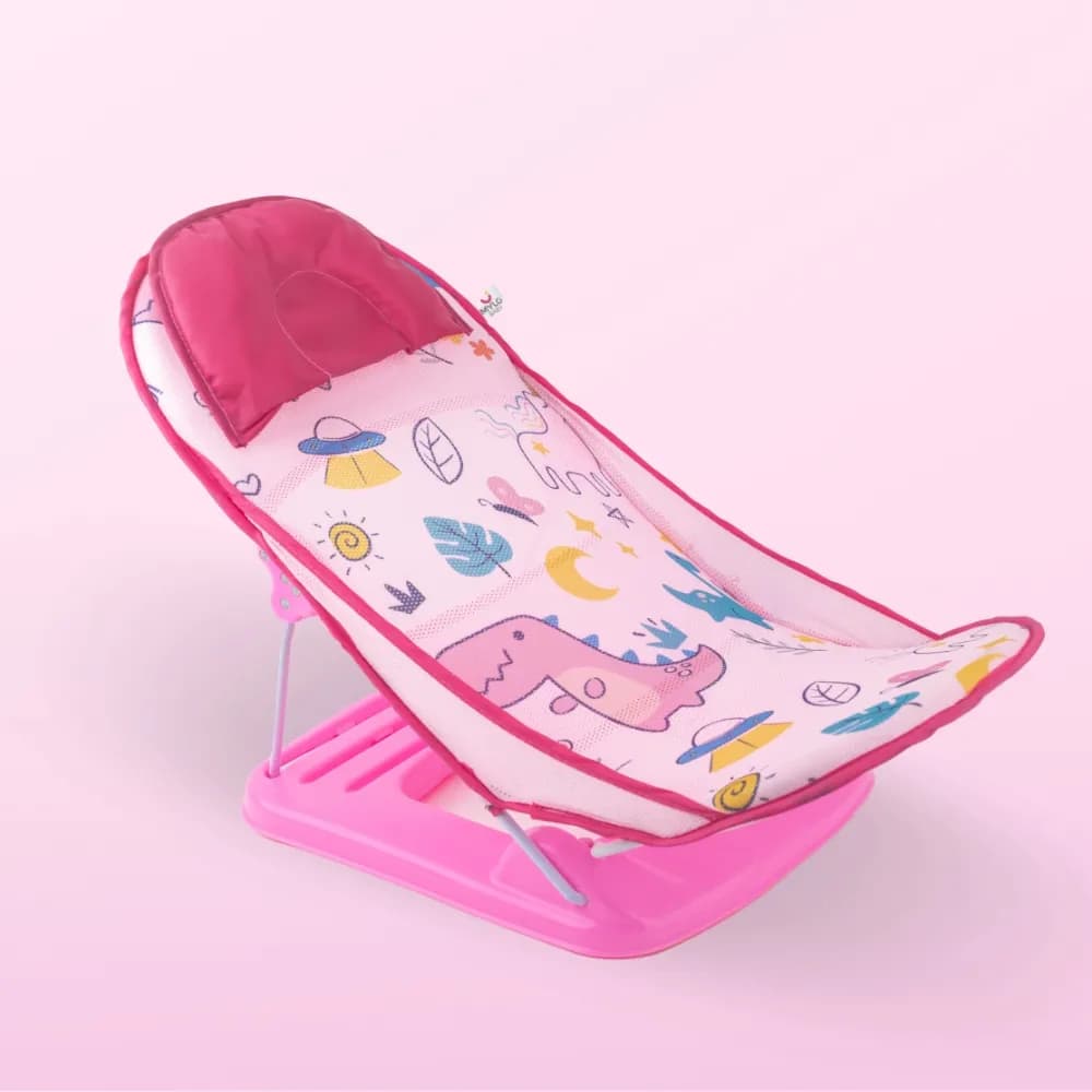 Bath Seat | Baby Bath Chair with 3 Adjustable Positions | Cushioned Headrest & Footrest | Easy to Fold with Washable Soft Mesh | 0-18 Months - Pink Unicorn