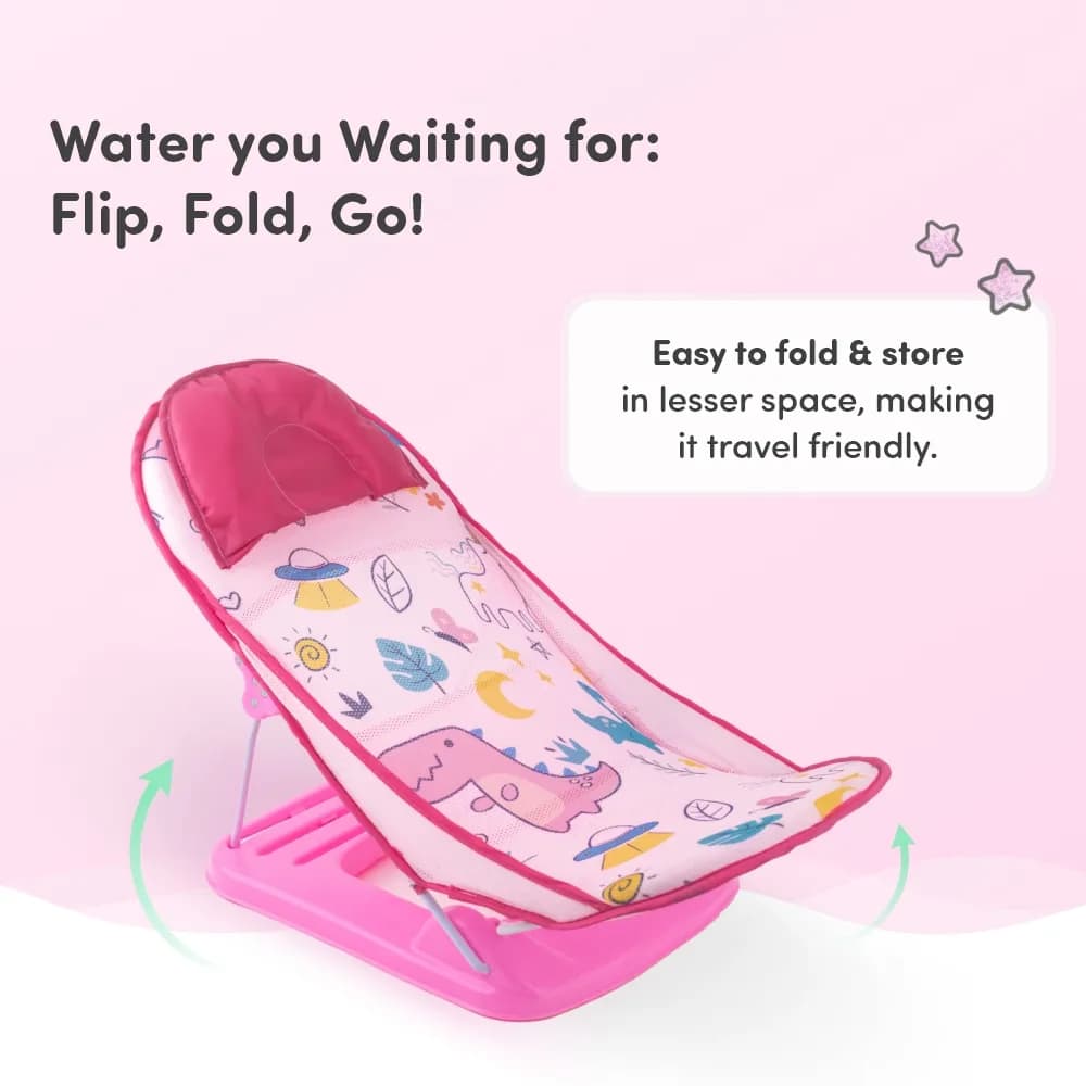 Bath Seat | Baby Bath Chair with 3 Adjustable Positions | Cushioned Headrest & Footrest | Easy to Fold with Washable Soft Mesh | 0-18 Months - Pink Unicorn