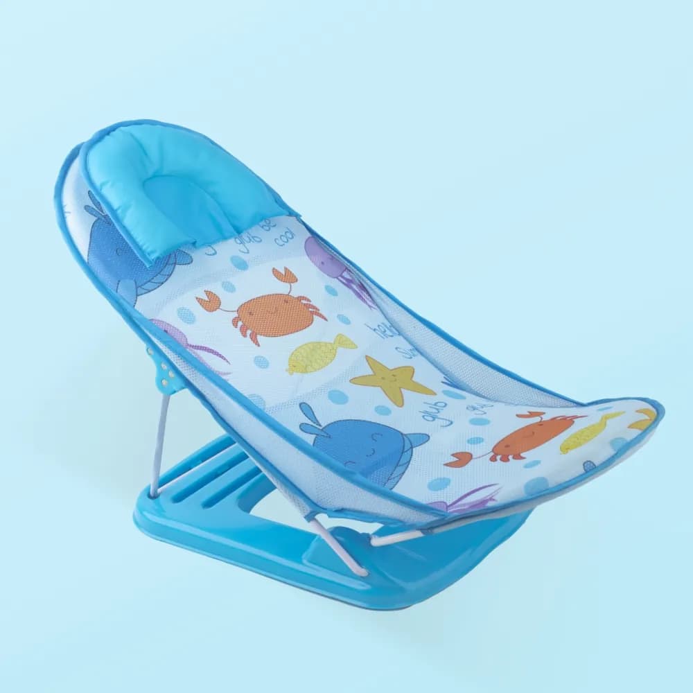 Bath Seat | Baby Bath Chair with 3 Adjustable Positions | Cushioned Headrest & Footrest | Easy to Fold with Washable Soft Mesh | 0-18 Months - Blue Ocean
