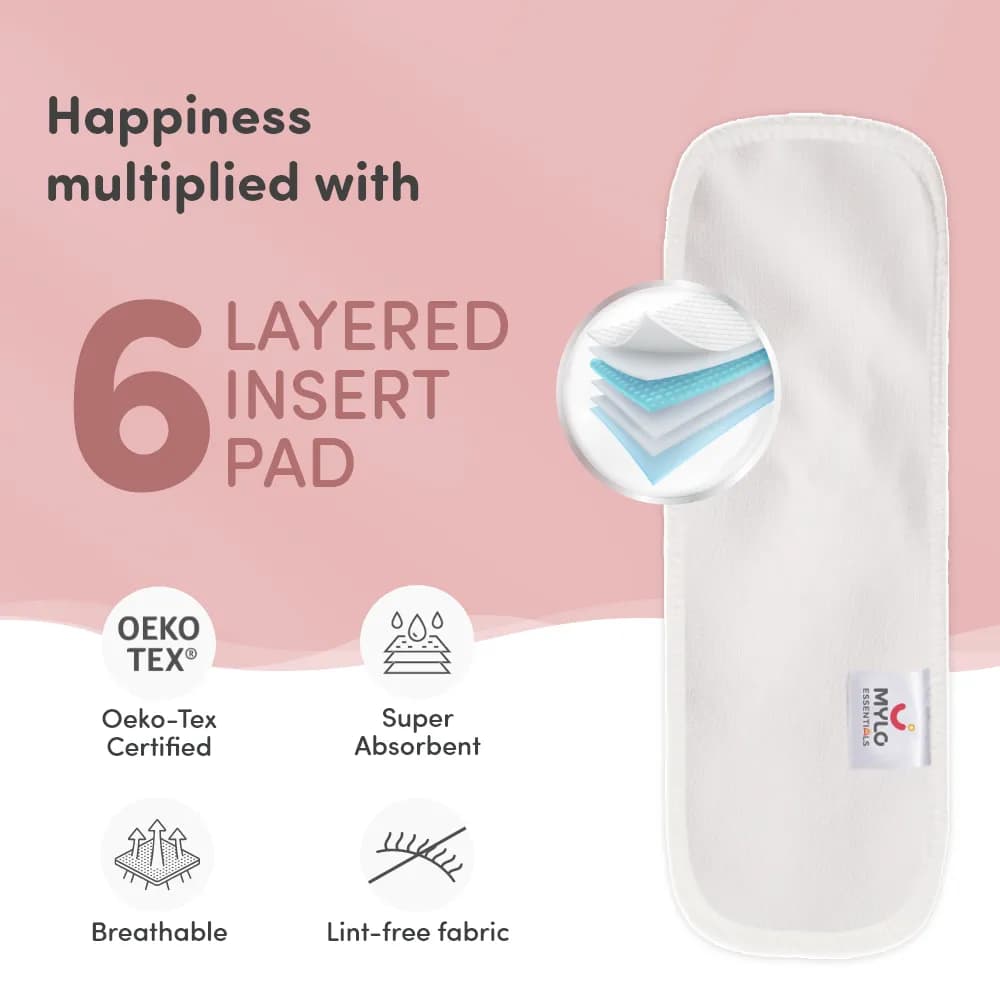 Adjustable Washable & Reusable Cloth Diaper With Absorbent Insert Pad (3M-3Y) | Oeko-Tex Certified | Prevents Rashes - Heart Doodle - Pack of 1