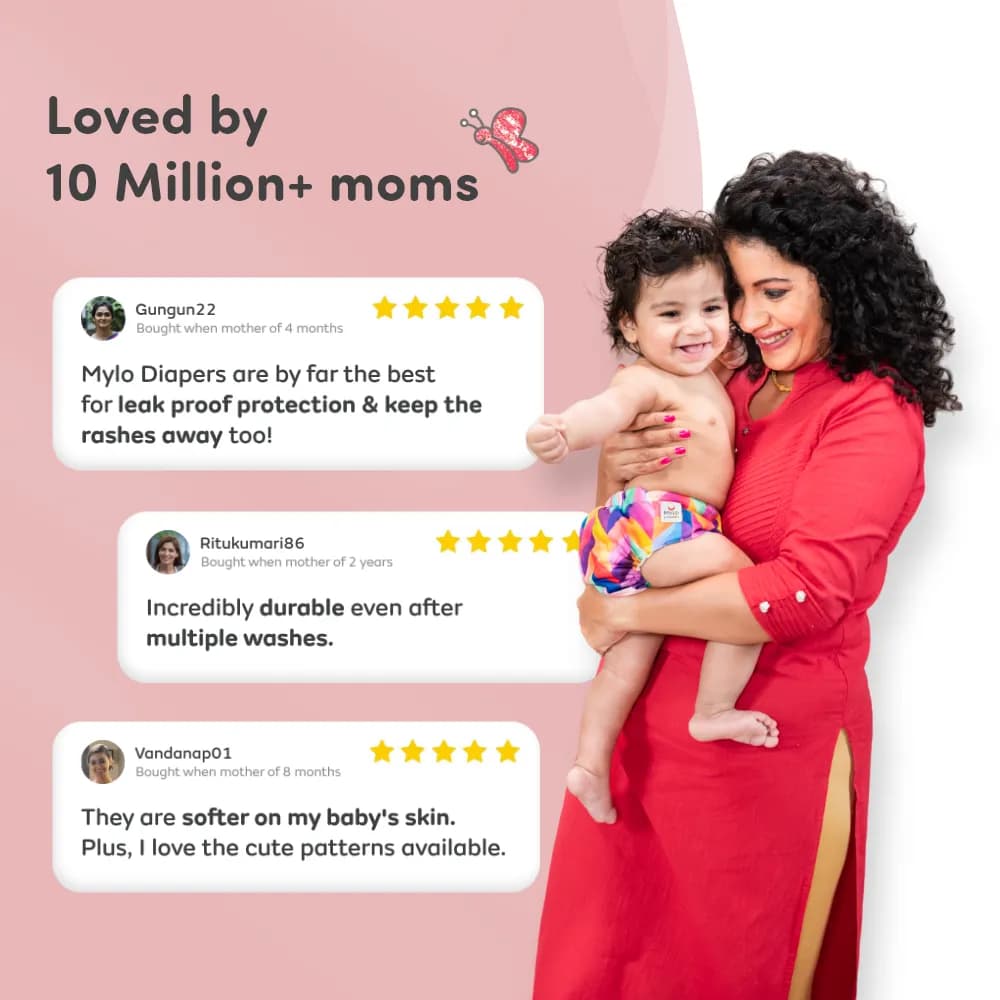 Adjustable Washable & Reusable Cloth Diaper With Absorbent Insert Pad (3M-3Y) | Oeko-Tex Certified | Prevents Rashes - Heart Doodle - Pack of 1