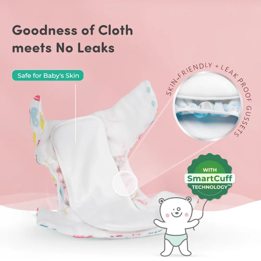 Adjustable Washable & Reusable Cloth Diaper With Absorbent Insert Pad (3M-3Y) | Oeko-Tex Certified | Prevents Rashes - Heart Doodle - Pack of 1