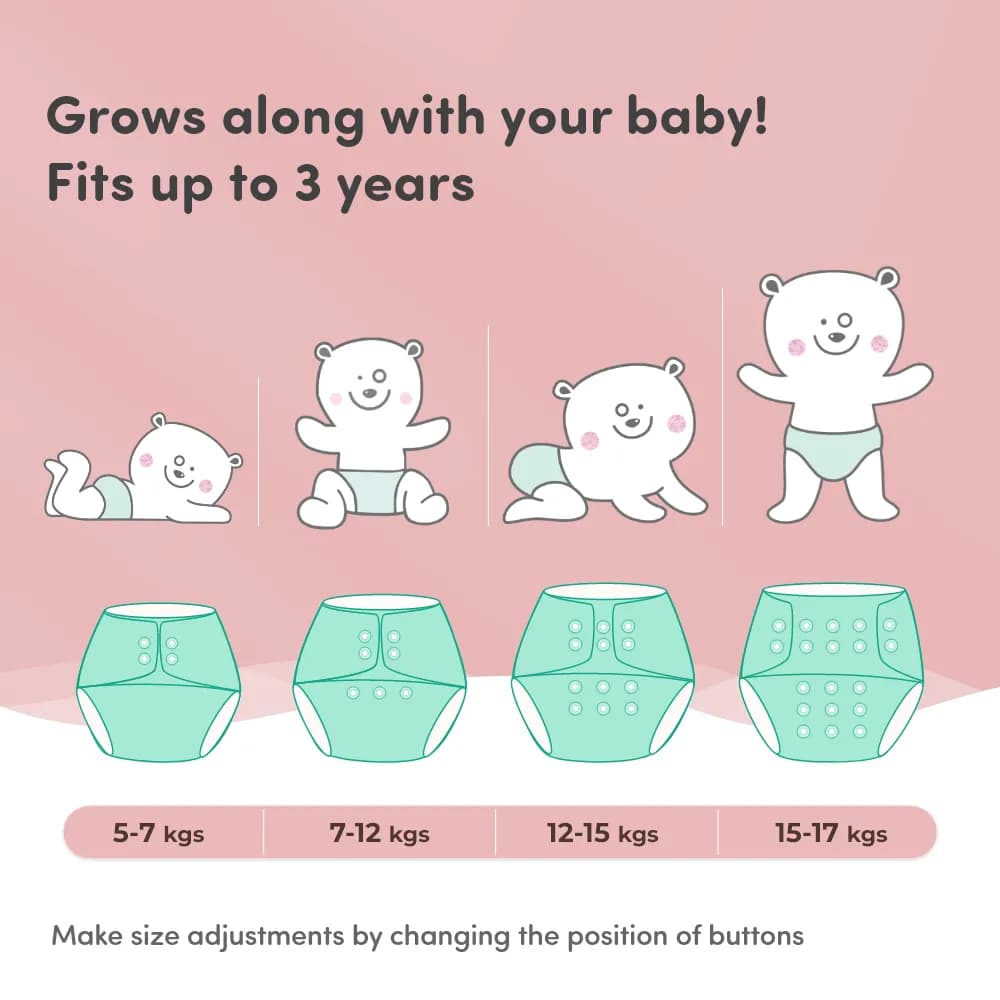 Adjustable Washable & Reusable Cloth Diaper With Absorbent Insert Pad (3M-3Y) | Oeko-Tex Certified | Prevents Rashes - Heart Doodle - Pack of 1