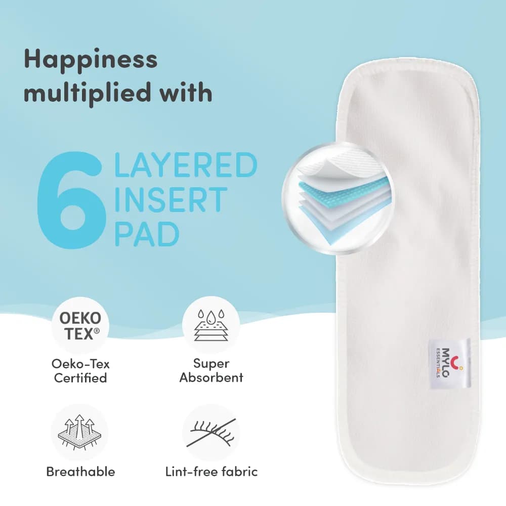 Adjustable Washable & Reusable Cloth Diaper With Dry Feel, Absorbent Insert Pad (3M-3Y) Prevents Rashes - Floral Spring - Pack of 1