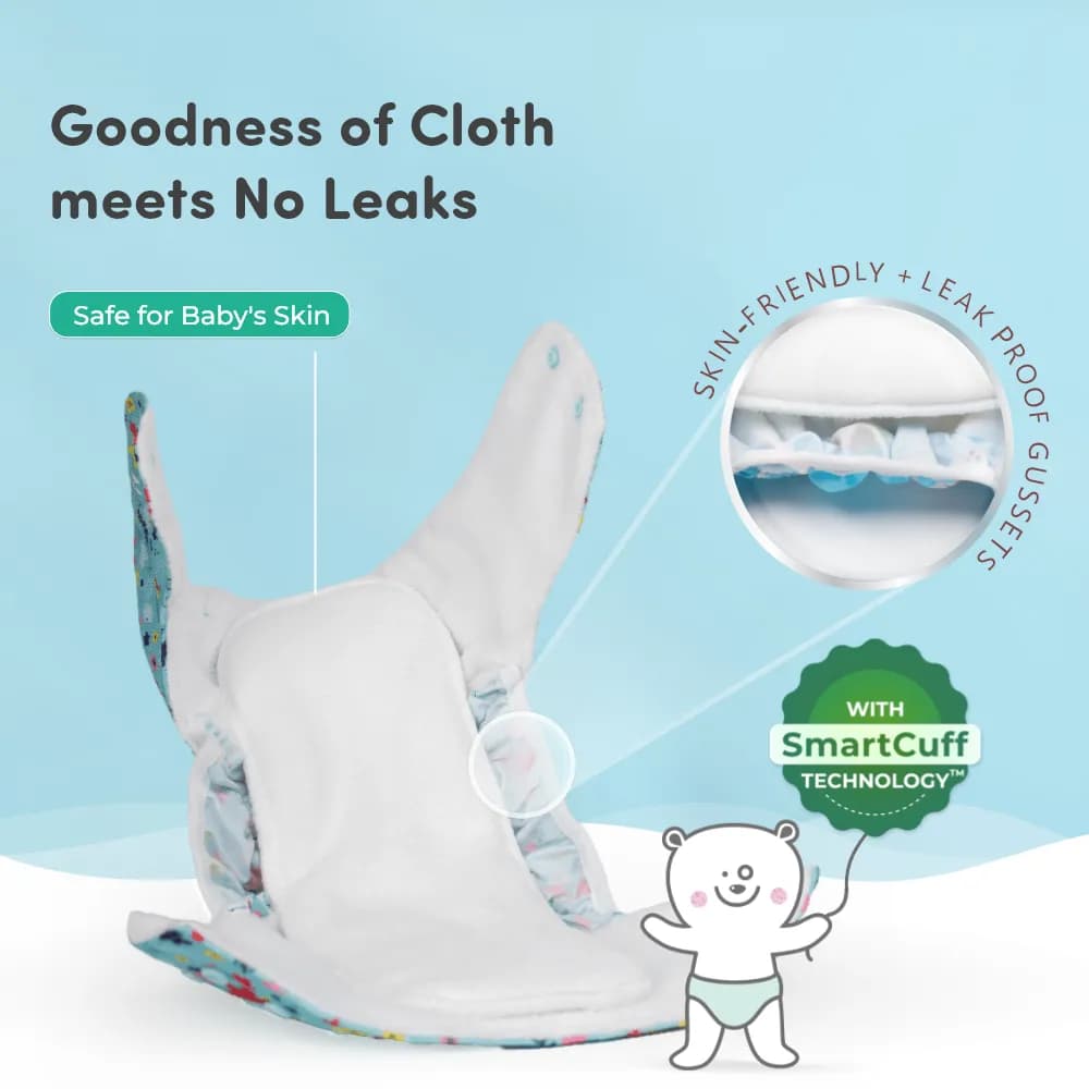 Adjustable Washable & Reusable Cloth Diaper With Dry Feel, Absorbent Insert Pad (3M-3Y) Prevents Rashes - Floral Spring - Pack of 1