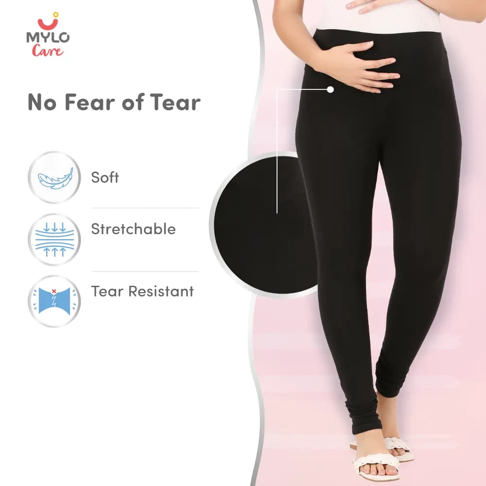 Stretchable Maternity Leggings for Women | Comfortable, Soft & Gentle on the Skin | Ideal for Pre & Post Delivery - Black - XL