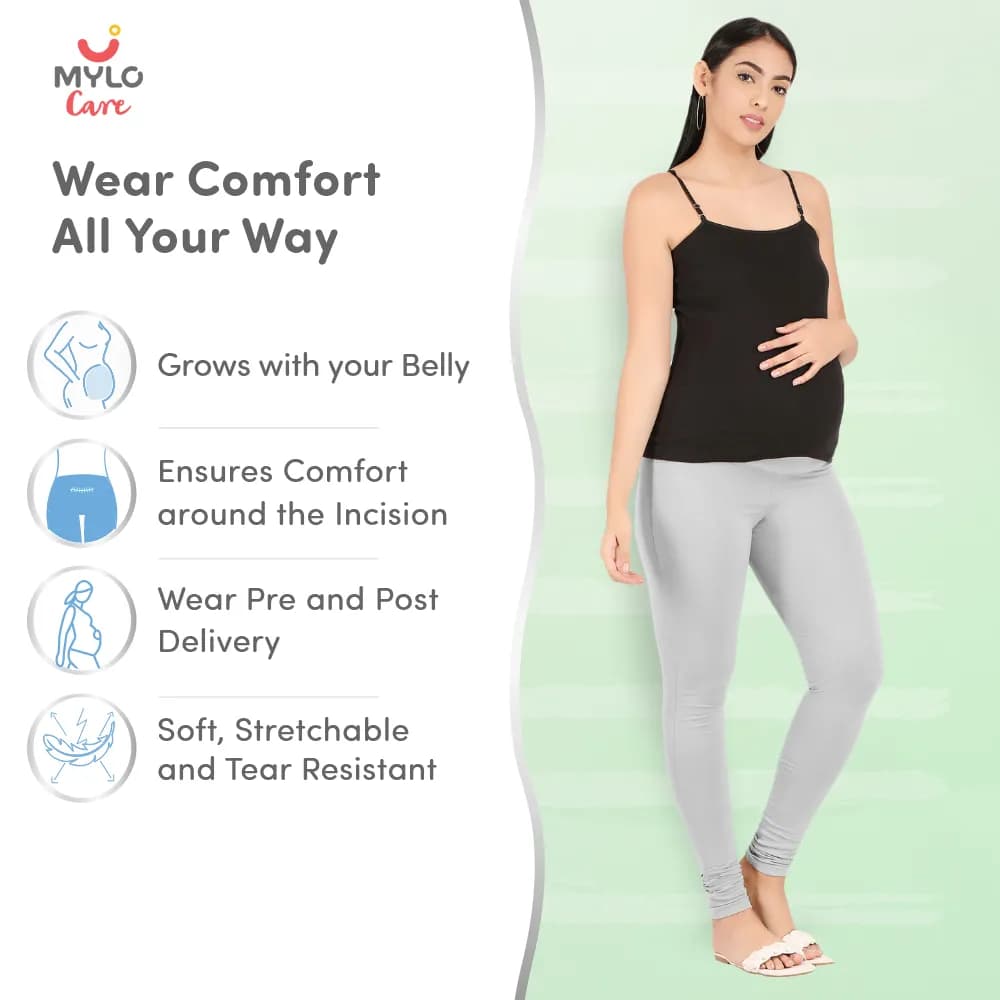Stretchable Maternity Leggings for Women | Comfortable, Soft & Gentle on the Skin | Ideal for Pre & Post Delivery - Dark Grey - XL